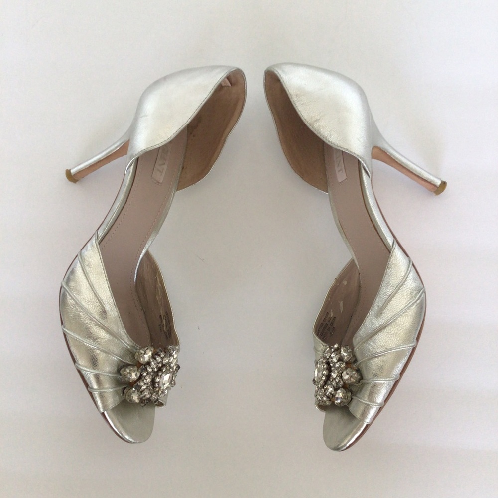 NORDSTROM GLINT SILVER WEDDING HEELS SIZE 9.5